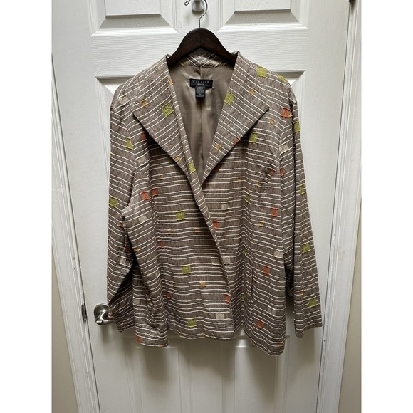 Silk Land Woman 3X Blazer Jacket Brown Striped Geometric Cotton Blend Plus Size - Picture 14 of 14